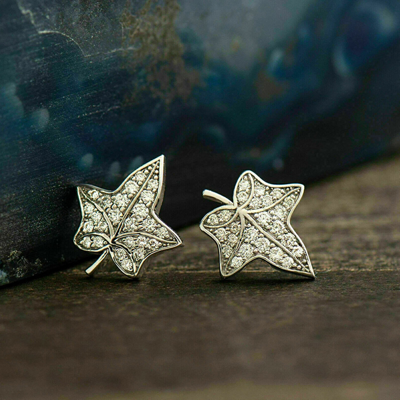  Exquisite maple leaf zircon earrings 2024 new hot style earrings temperament niche design earrings for women