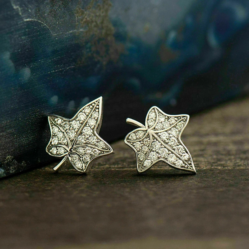  Exquisite maple leaf zircon earrings 2024 new hot style earrings temperament niche design earrings for women