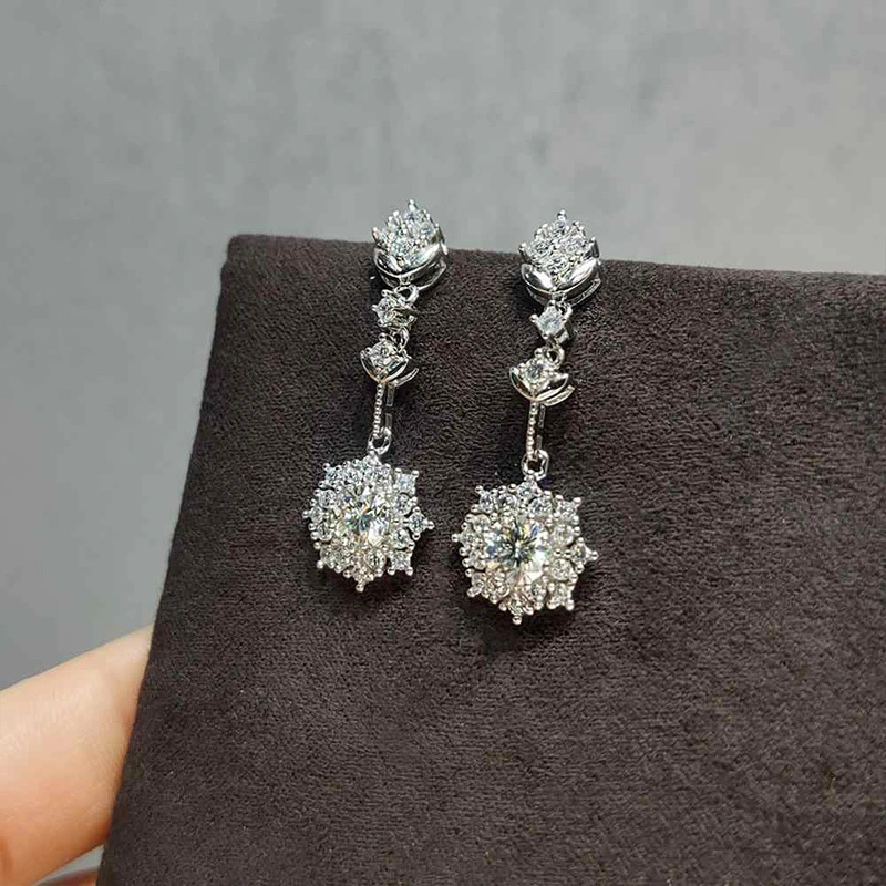 Korean fashion earrings long tassel round diamond earrings European and American flower zircon earrings wholesale