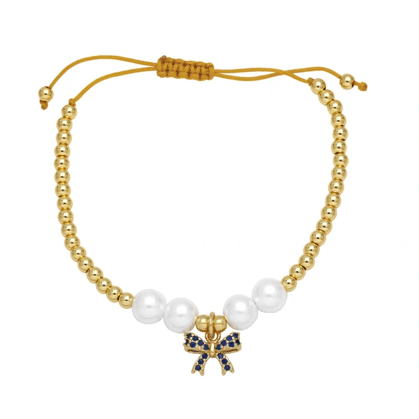 Clearance AS jewelry pearl bracelet gold-plated inlaid zircon bow pendant hand jewelry brd46