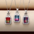 Fashionable and light luxury style colorful crystal necklace European and American square colored zircon pendant necklace socialite accessories