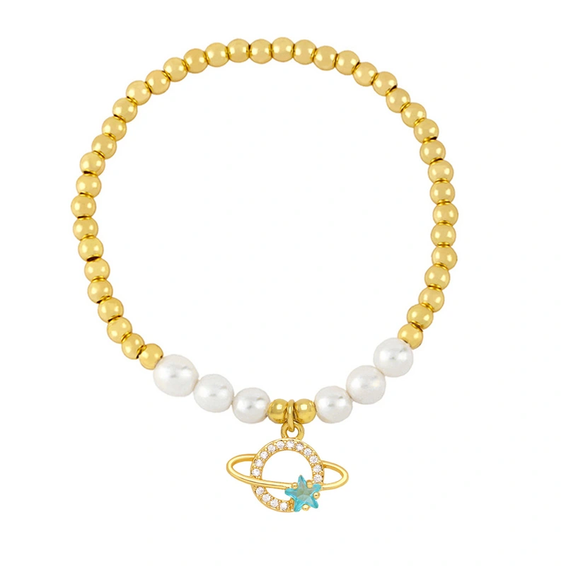 Clearance European and American jewelry wholesale fashion planet pendant bracelet pearl bracelet gold beaded bracelet brj15