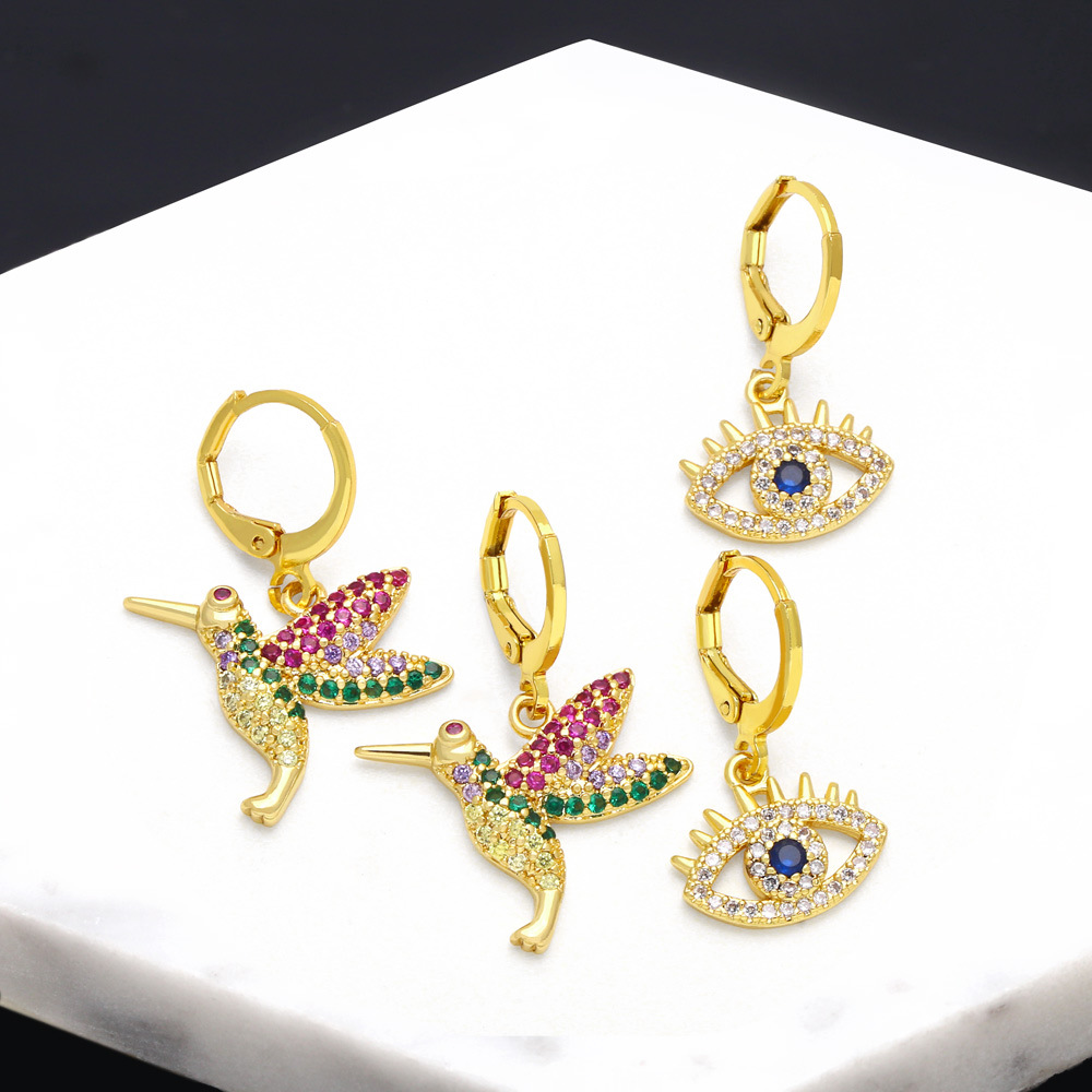 European and American style earrings niche design temperament inlaid with colored diamond earrings female personality fashion Internet celebrity earrings era117