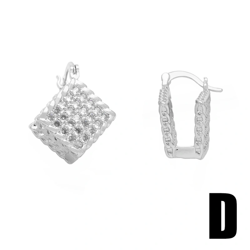 Clearance European and American full brick C-shaped earrings female niche design gold-plated high-end quadrilateral earrings erw35