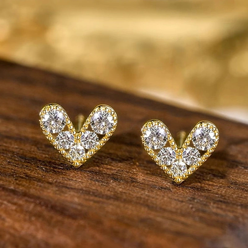  Versatile commuting exquisite heart earrings for women small micro-inlaid zircon earrings fashionable daily matching style