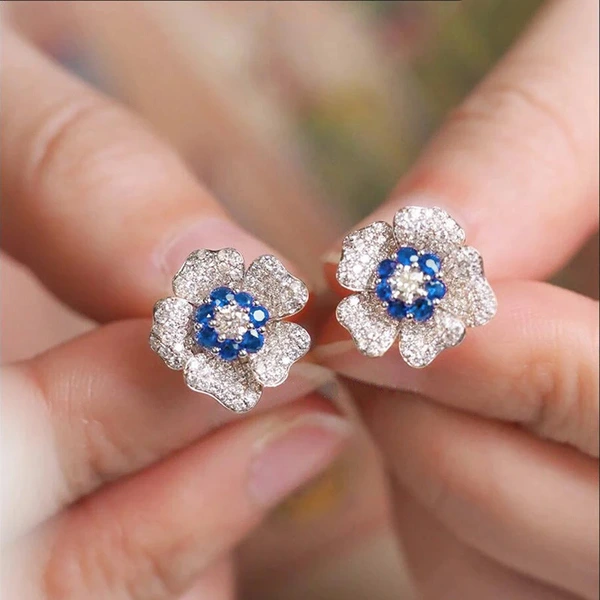 Niche high-end earrings unique French flower diamond-studded temperament trendy earrings popular earrings
