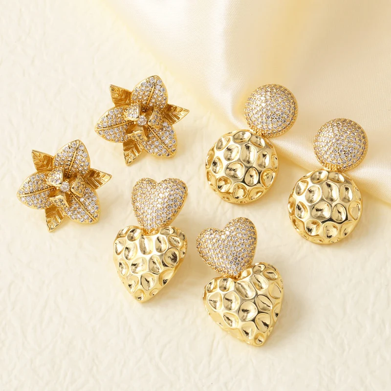 AS jewelry Europe and the United States hot selling full zircon copper plated real gold heart-shaped flower earrings earrings earrings erz81