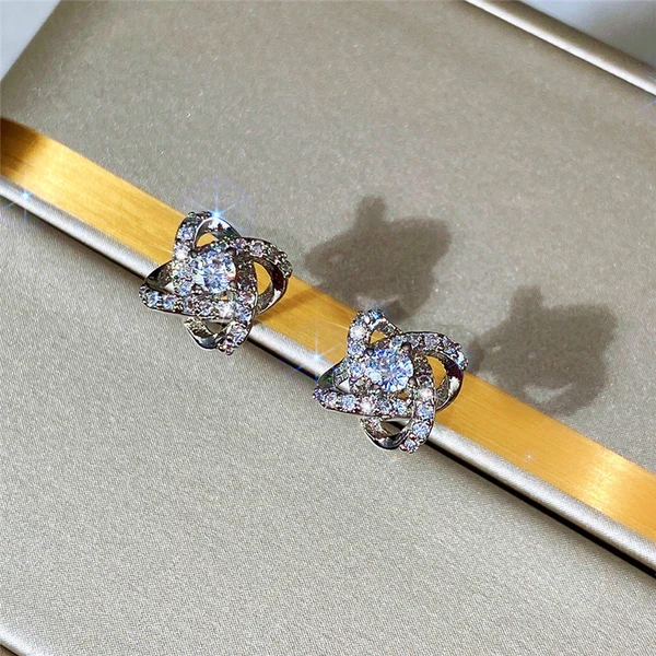 Korean style new earrings simple flower micro-inlaid zircon earrings super shiny small fresh floral women's earrings