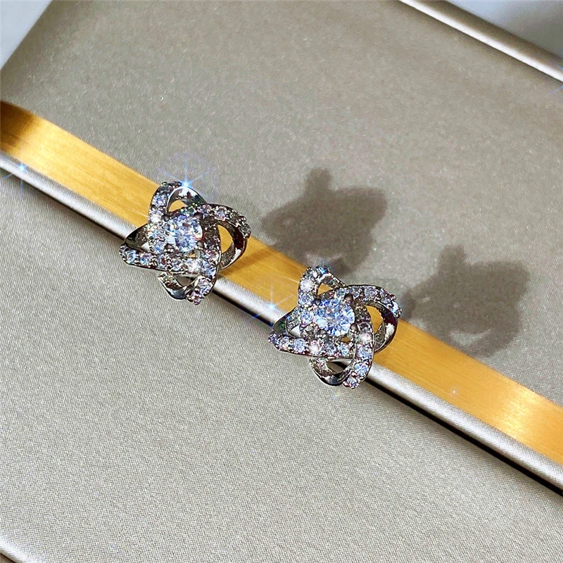 Korean style new earrings simple flower micro-inlaid zircon earrings super shiny small fresh floral women's earrings