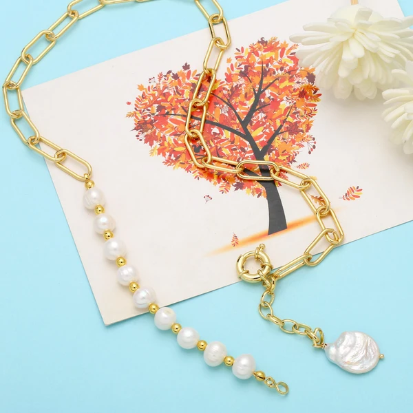 European and American sweet cool style necklace splicing pearl clavicle chain niche design hip hop temperament necklace nkb483