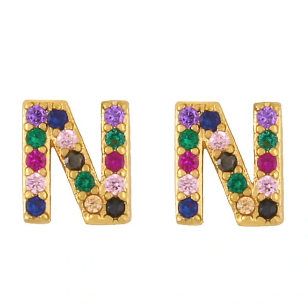 New European and American fashion 26 letters earrings original personality inlaid with colored zircon letter earrings erw62