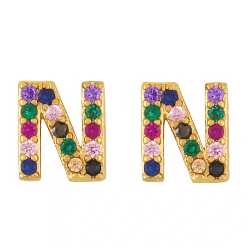 New European and American fashion 26 letters earrings original personality inlaid with colored zircon letter earrings erw62