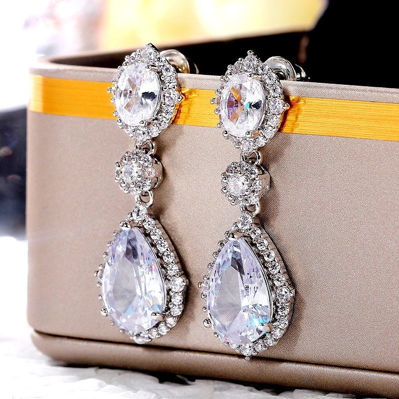2021 New Temperament Earrings Korean Fashion Versatile Water Drop Zircon Earrings Women's Anniversary Celebration Jewelry