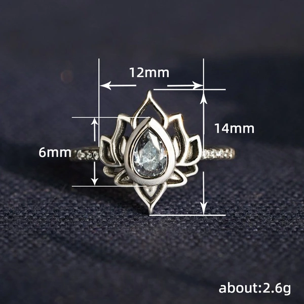 Old flame shaped lotus ring Chinese style ring retro wide face ring personality single ring