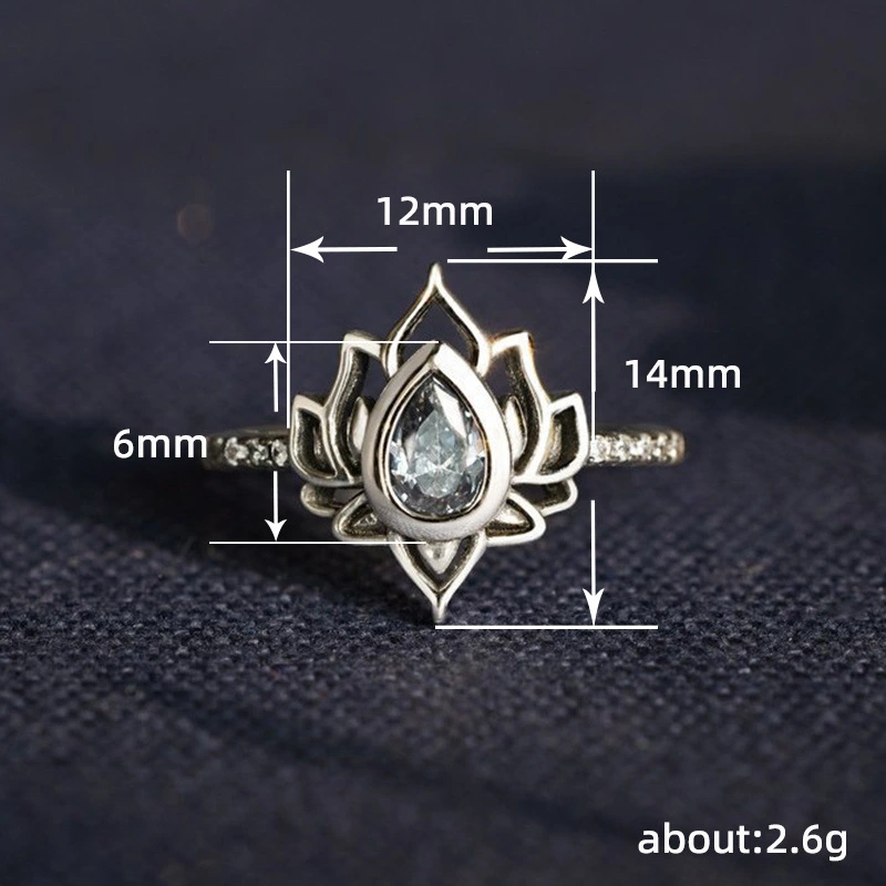 Old flame shaped lotus ring Chinese style ring retro wide face ring personality single ring