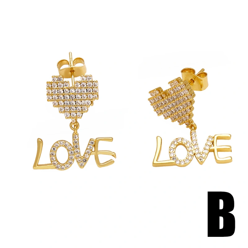 European and American fashion love love pendant earrings female personality creative C-shaped gold-plated earrings earrings erw38