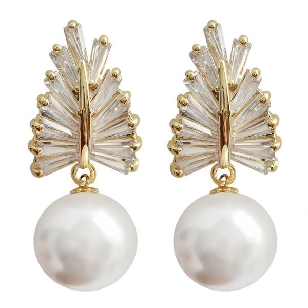 Baroque style imitation pearl earrings exquisite wheat ear zircon earrings shiny temperament women's earrings
