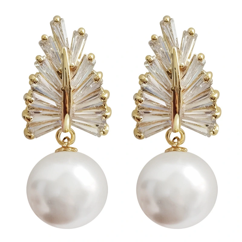 Baroque style imitation pearl earrings exquisite wheat ear zircon earrings shiny temperament women's earrings