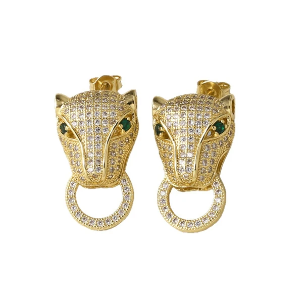 AS Jewelry Hot Selling Micro-Inlaid Zircon Leopard Head Earrings Copper Plated 18k Gold Earrings Et02
