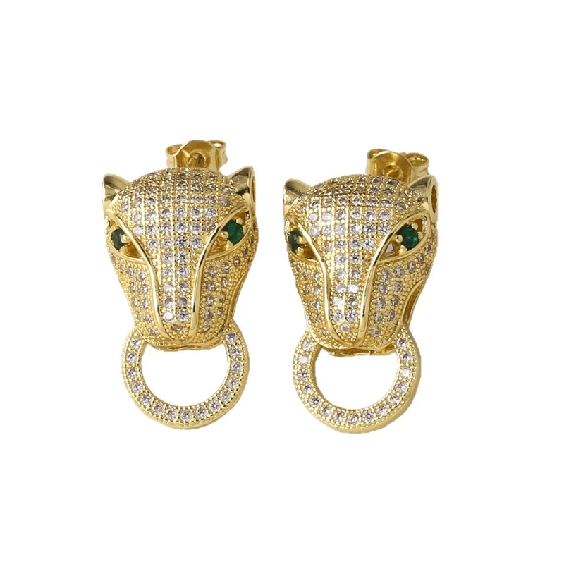 AS Jewelry Hot Selling Micro-Inlaid Zircon Leopard Head Earrings Copper Plated 18k Gold Earrings Et02