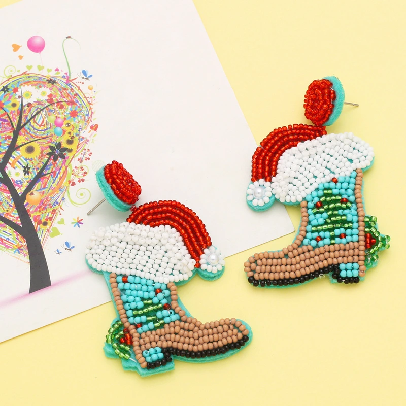 Hot selling Christmas earrings European and American new style Christmas hat Christmas boots rice bead earrings ers74