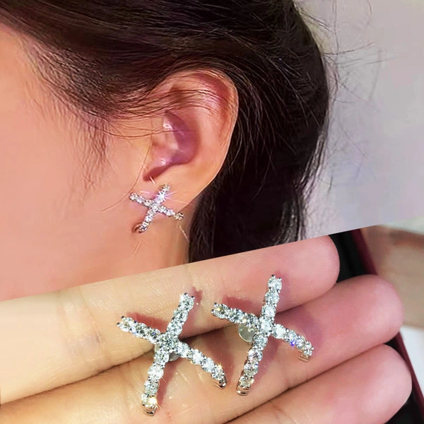  Cross X-shaped earrings for women, new trendy earrings, stylish design, high-end fashion earrings