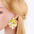 Hot selling creative Bohemian hand-woven rice bead leaf earrings European and American exaggerated earrings ers27