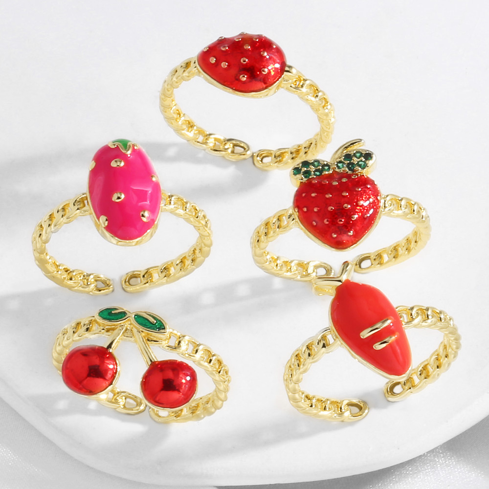 Clearance AS jewelry oil drop fruit strawberry cherry ring open ring female rij53 ring