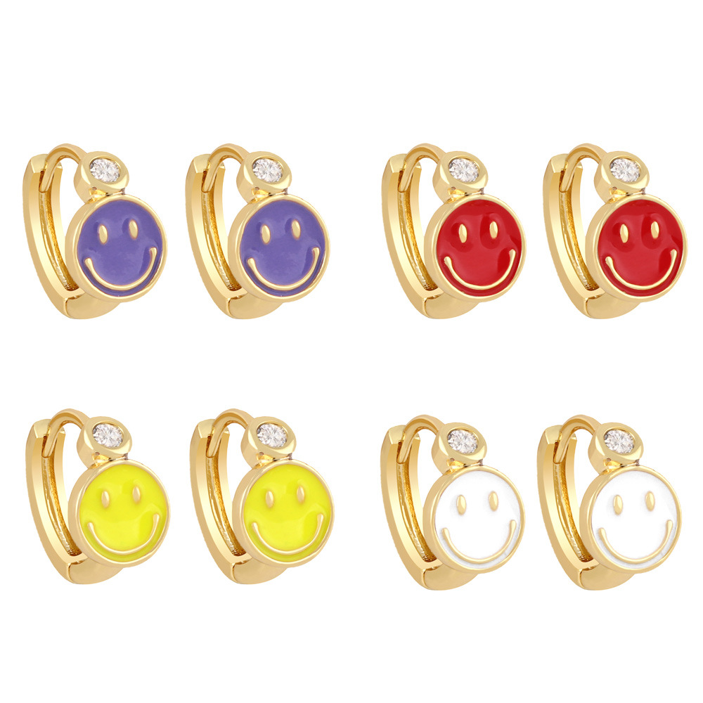 European and American new fashion color oil drop expression earrings niche design small smiley face earrings ery77