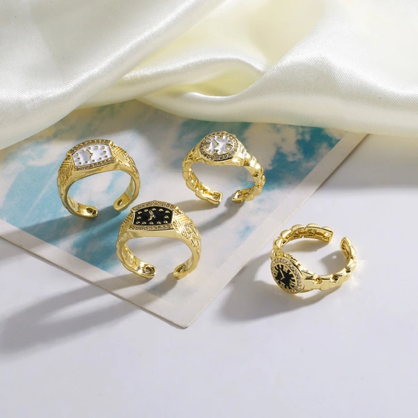 AS jewelry hot selling copper plated 18k gold drop oil watch clock open ring ring female riq50