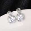 European and American new super flash square zircon short earrings versatile light luxury square retro earrings for women
