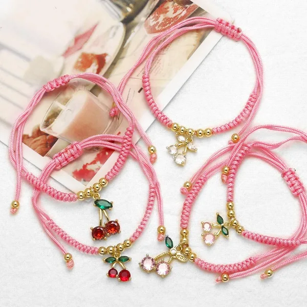 AS jewelry popular fruit cherry pendant bracelet female woven adjustable hand rope brd94