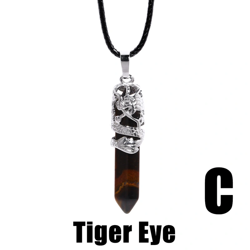 Retro sun pendant necklace Chinese style geometric tiger eye stone wrapped dragon pendant men and women jewelry nkb664