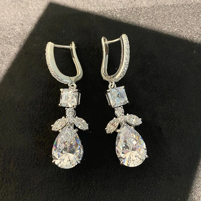 European and American style new hot-selling earrings teardrop-shaped floral leaf earrings bridal wedding high-end earrings