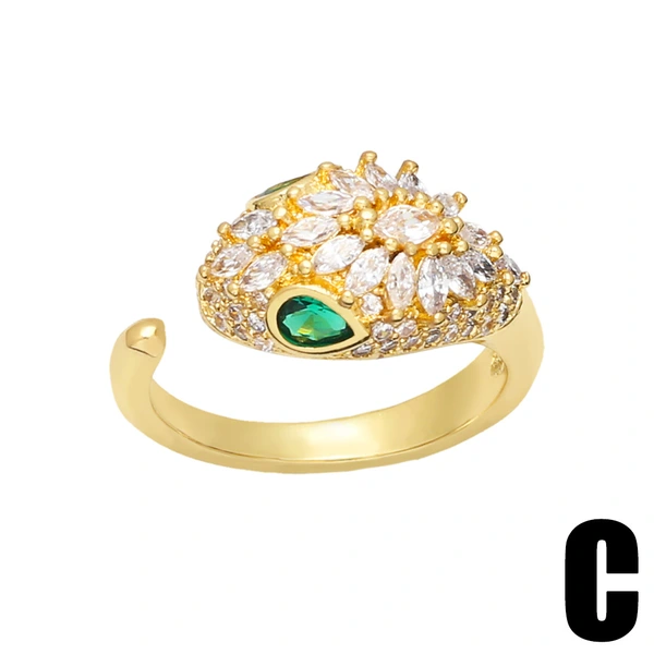 Clearance sale personalized colored zircon ring European and American diamond geometric snake shape open ring female rip58