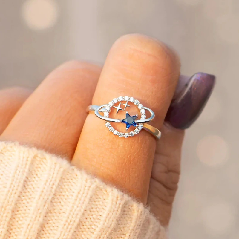  European and American design ring planet star fashion ring female inlaid zircon super hot accessories