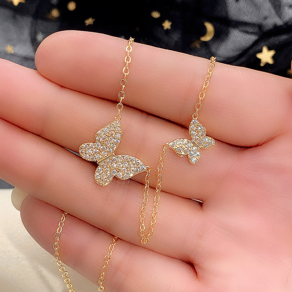 2022 Internet celebrity full diamond butterfly necklace fairy style niche design cold style women's clavicle necklace