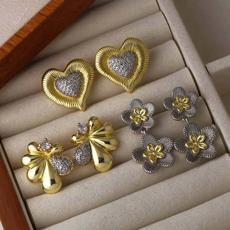 AS jewelry European and American love heart flower earrings female high-grade gold-plated zircon earrings earrings ert54
