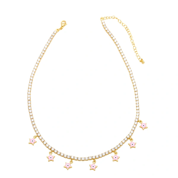 Clearance sale European and American zircon necklace women's tennis chain five-pointed star devil's eye pendant sweet cool style clavicle chain nkb042