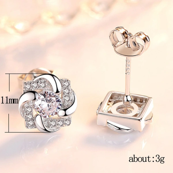  Korean summer new style earrings three-dimensional petal micro-inlaid zircon earrings women's fashionable all-match square earrings