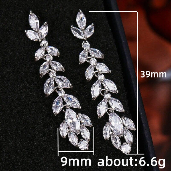 Long, elegant and slim earrings with flowers and leaves, full of zircon earrings, elegant European and American style earrings