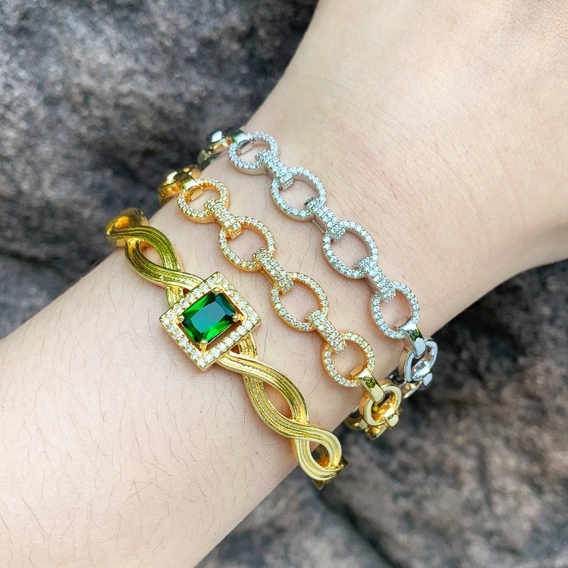 bracelet European and American style fashion geometric zircon bracelet female temperament light luxury high-end open bracelet brd58