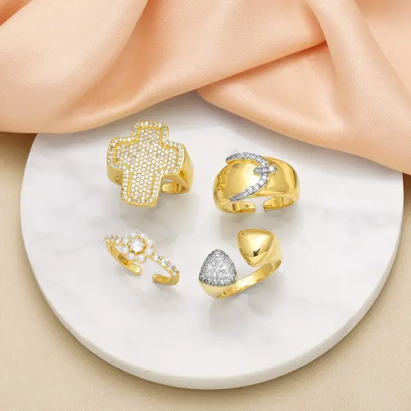 AS jewelry European and American new diamond cross open ring female gold-plated pearl flower ring rih86