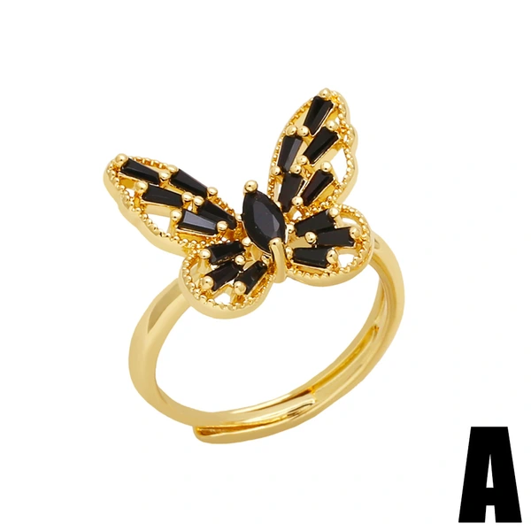 New fashion inlaid colored zircon ring female niche design open gold-plated butterfly ring rih79