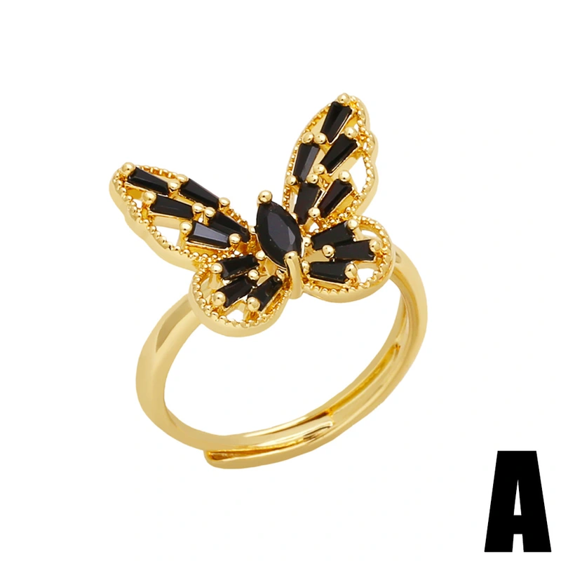 New fashion inlaid colored zircon ring female niche design open gold-plated butterfly ring rih79