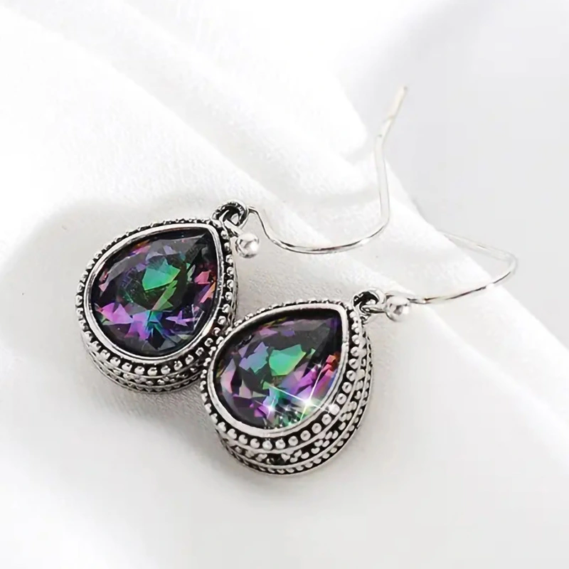 Alloy Bohemian style earrings for women fashion retro style colored inlaid glass exquisite earrings jewelry