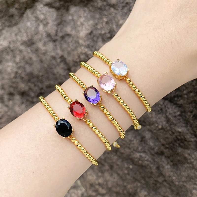 European and American INS fashion retro geometric oval zircon bracelet female pull-out adjustable round bead bracelet wholesale bre16