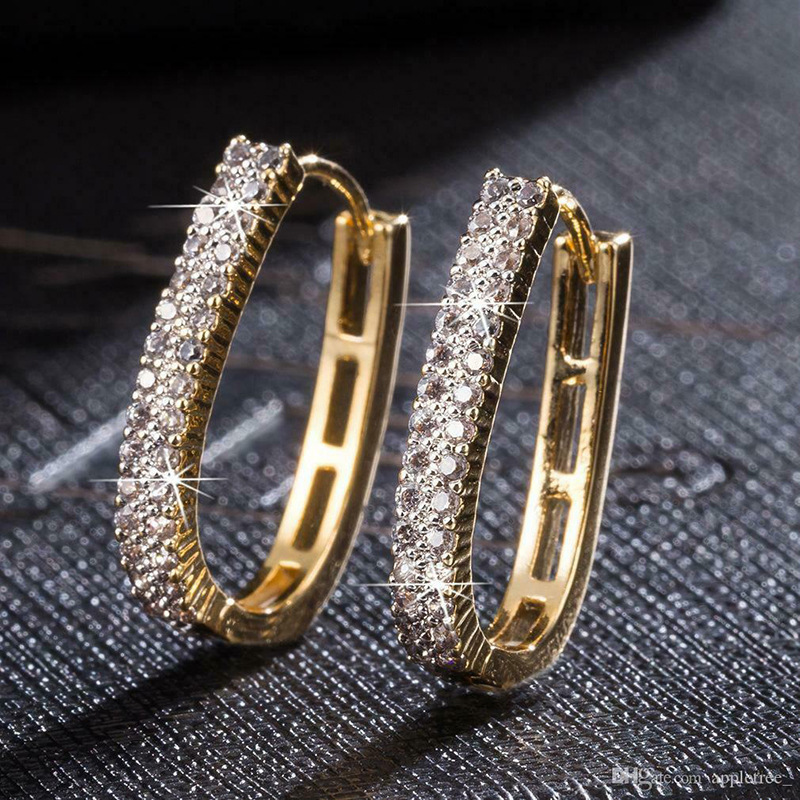 Dongdaemun French texture geometric earrings Korean U-shaped super flash hoop earrings Internet celebrity exquisite earrings