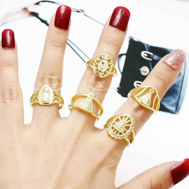 AS jewelry Europe and the United States hot selling hollow Virgin Mary ring female copper plated 18k gold open ring rih96