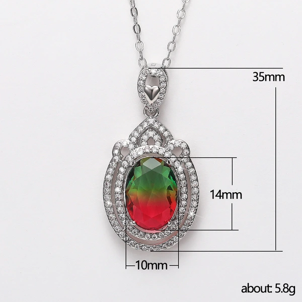 New retro super flash oval zircon pendant female European and American copper inlaid colored zircon necklace